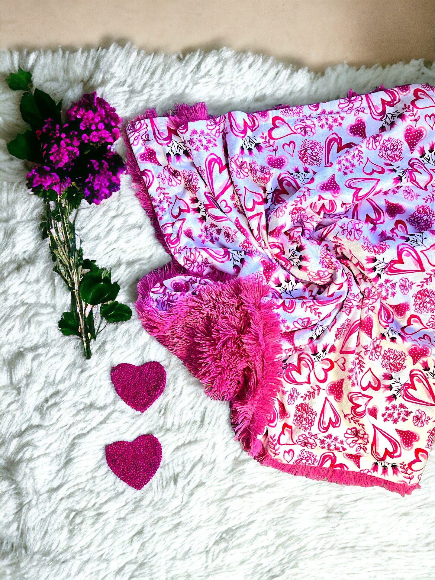 product name is Raspberry Pink  Hearts Baby Blanket Soft Minky Valentines Day