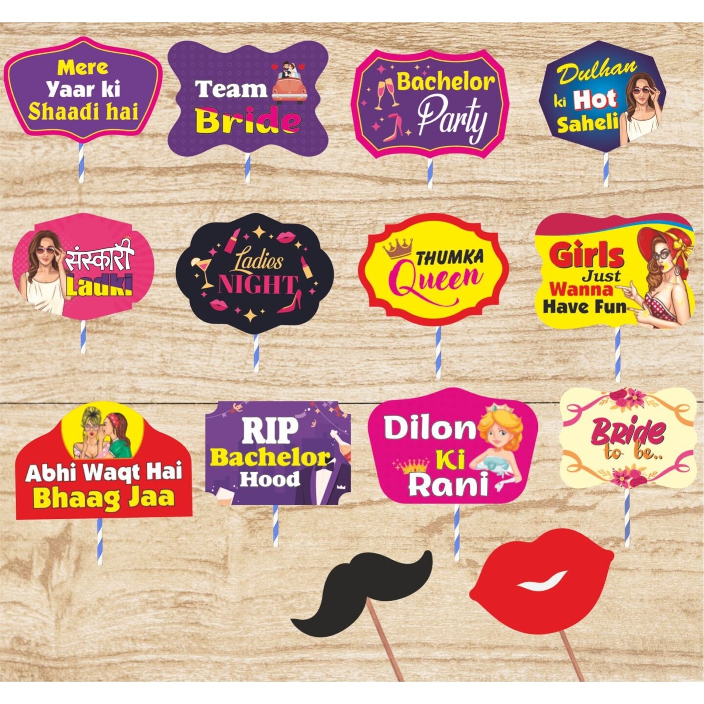 Wedding Bridal Shower Photo Booth Props 14 Pcs Bachelorette Decoration, Wedding Party Photobooth Set - Bride to be Bachelorette Party Supplies