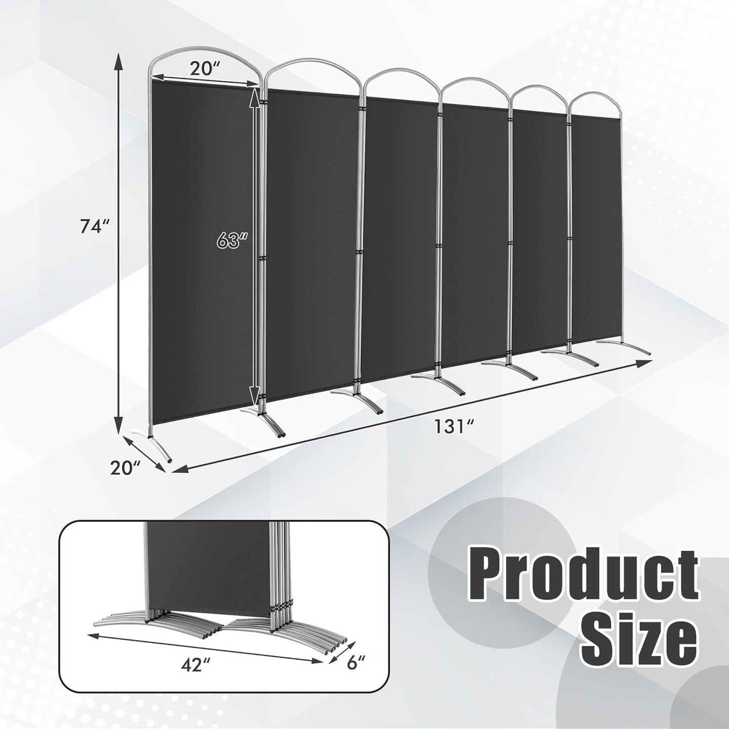 Costway 6 Panels Folding Privacy Screen 6 Ft Tall Fabric Privacy Screen for Home