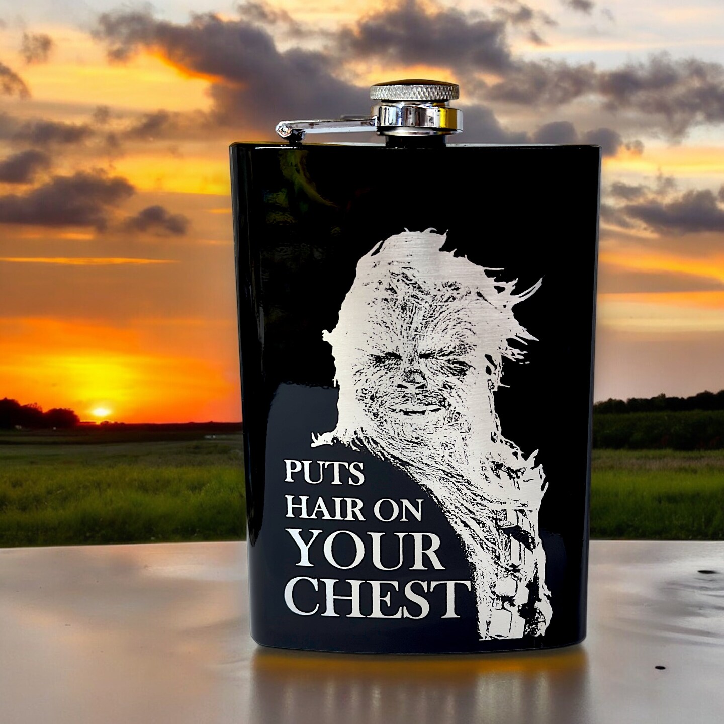 8oz Puts Hair on Your Chest Black Flask 8oz Puts Hair on Your Chest Black Flask