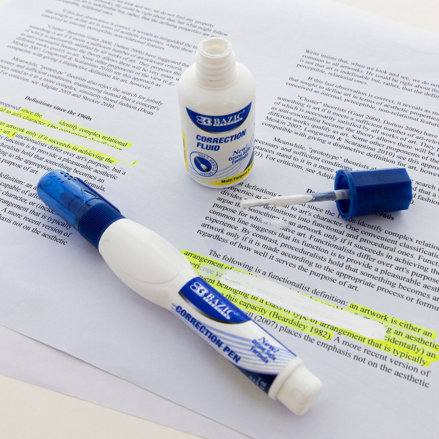 BAZIC Correction Pen &#x26; Correction Fluid, Metal Tip (2/Pack)