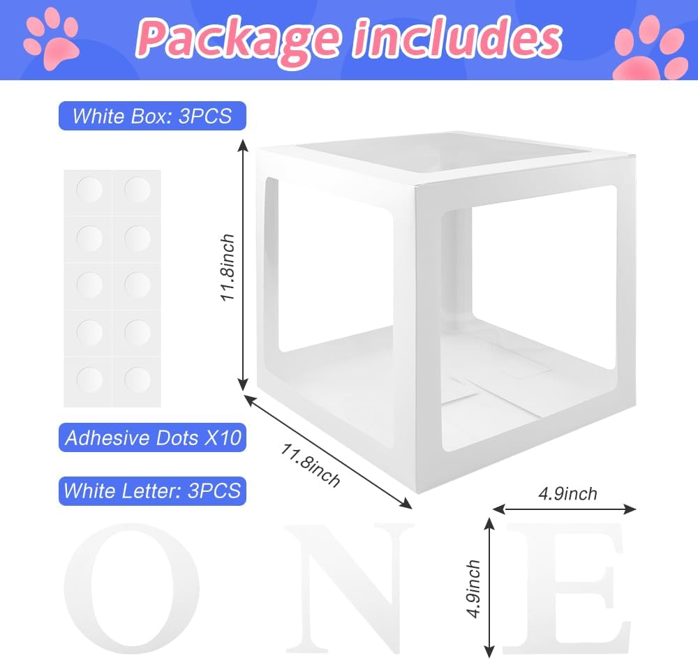 First Birthday Decorations for Girl or Boy 1st Birthday Decorations for Boys 3 Pcs One Balloon Boxes for First Birthday One Year Old Birthday Decorations Baby Clear Blocks Easter Party Decorations