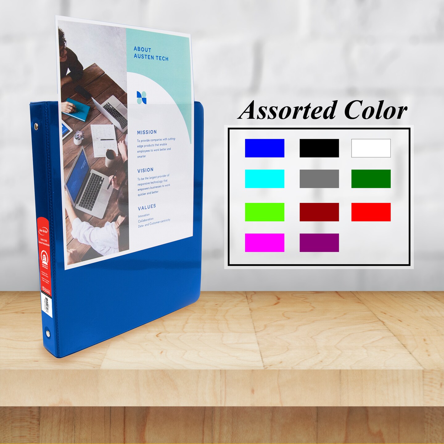 BAZIC 1.5&#x22; 3-Ring View Binder w/ 2-Pockets (11 Color Available)