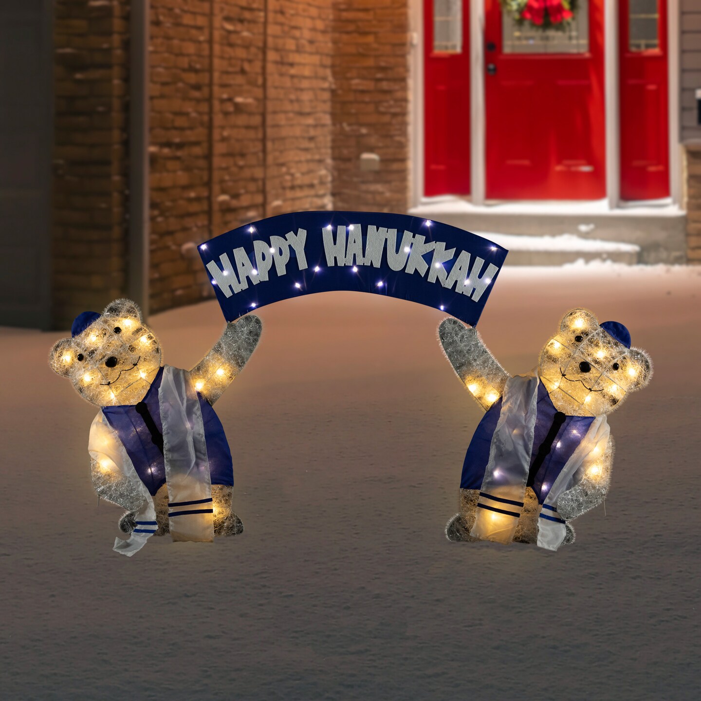 Northlight LED Lighted Polar Bear &#x22;Happy Hanukkah&#x22; Sign Outdoor Christmas Decoration - 30&#x22;