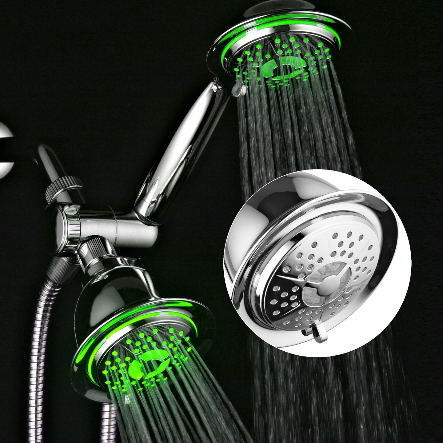 Powerspa Led Shower System Chrome 3-Way Twin With Air Turbo Pressure Boost