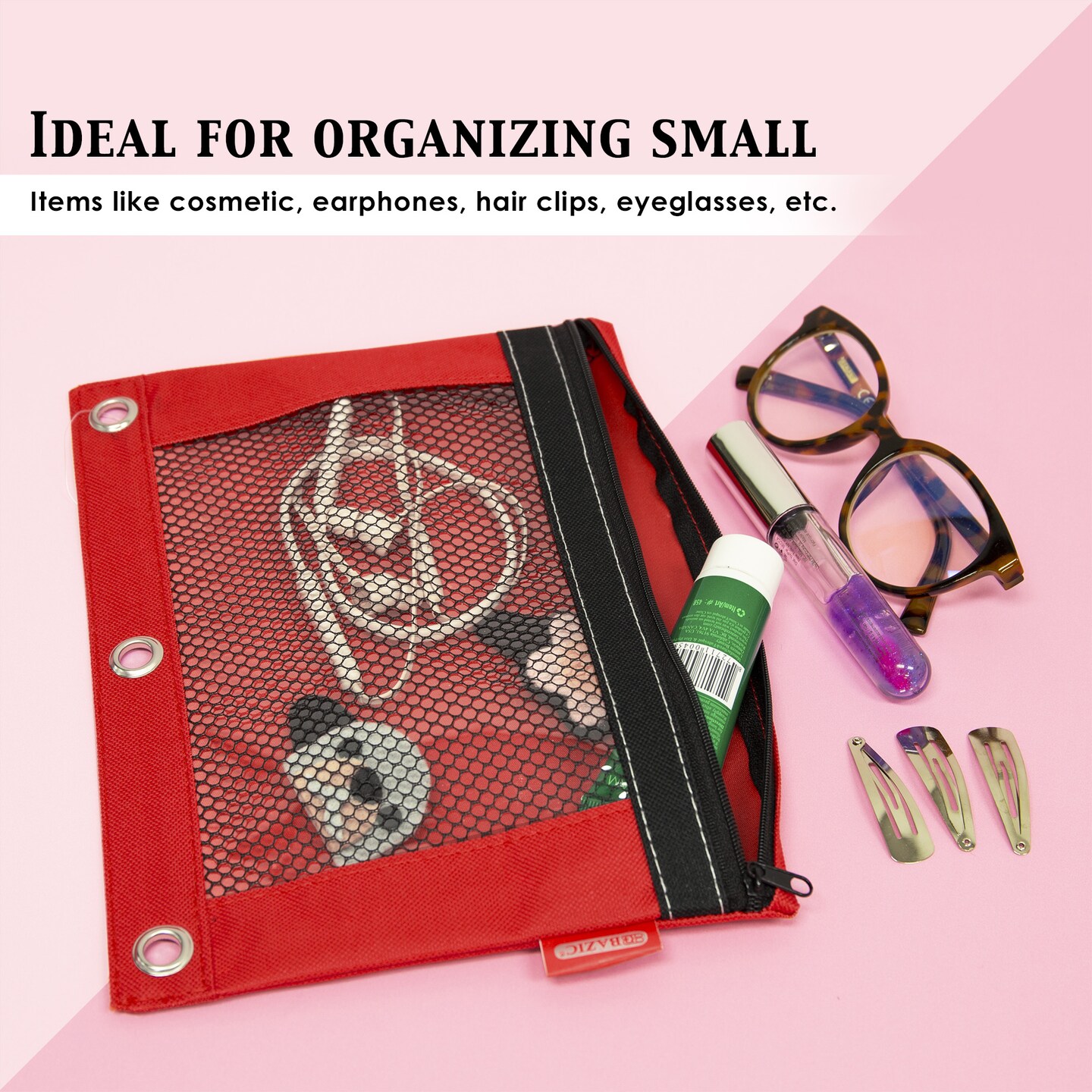 BAZIC Pencil Pouch 3-Ring w/ Mesh Window