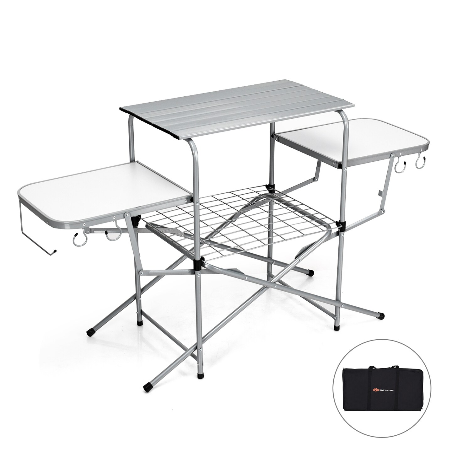 Fold-able Outdoor BBQ Table Grilling Stand with Steel Frame and Paper Towel Holder