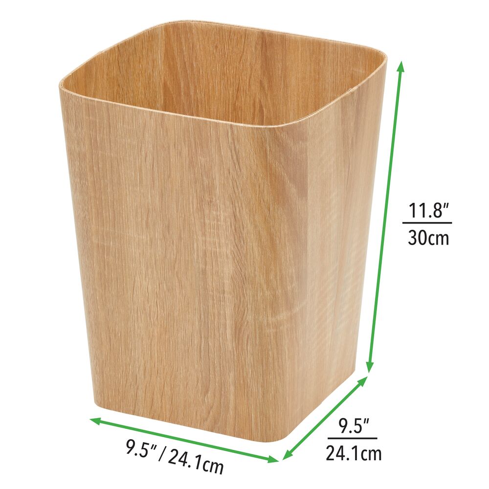 mDesign Square Trash Can Wastebasket, Garbage Bin - Natural/Tan