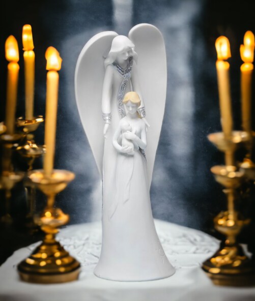 Ceramic Angel With Mother &#x26; Baby Figurine, Home D&#xE9;cor, Religious D&#xE9;cor, Religious Gift, Baptism Gift, Gift for New Mom, Baby Shower Gift