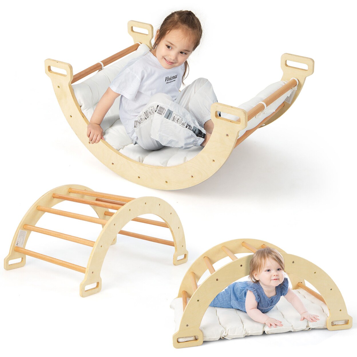2-In-1 Arch Rocker With Soft Cushion Double-Sided Climbing Arch For Toddlers