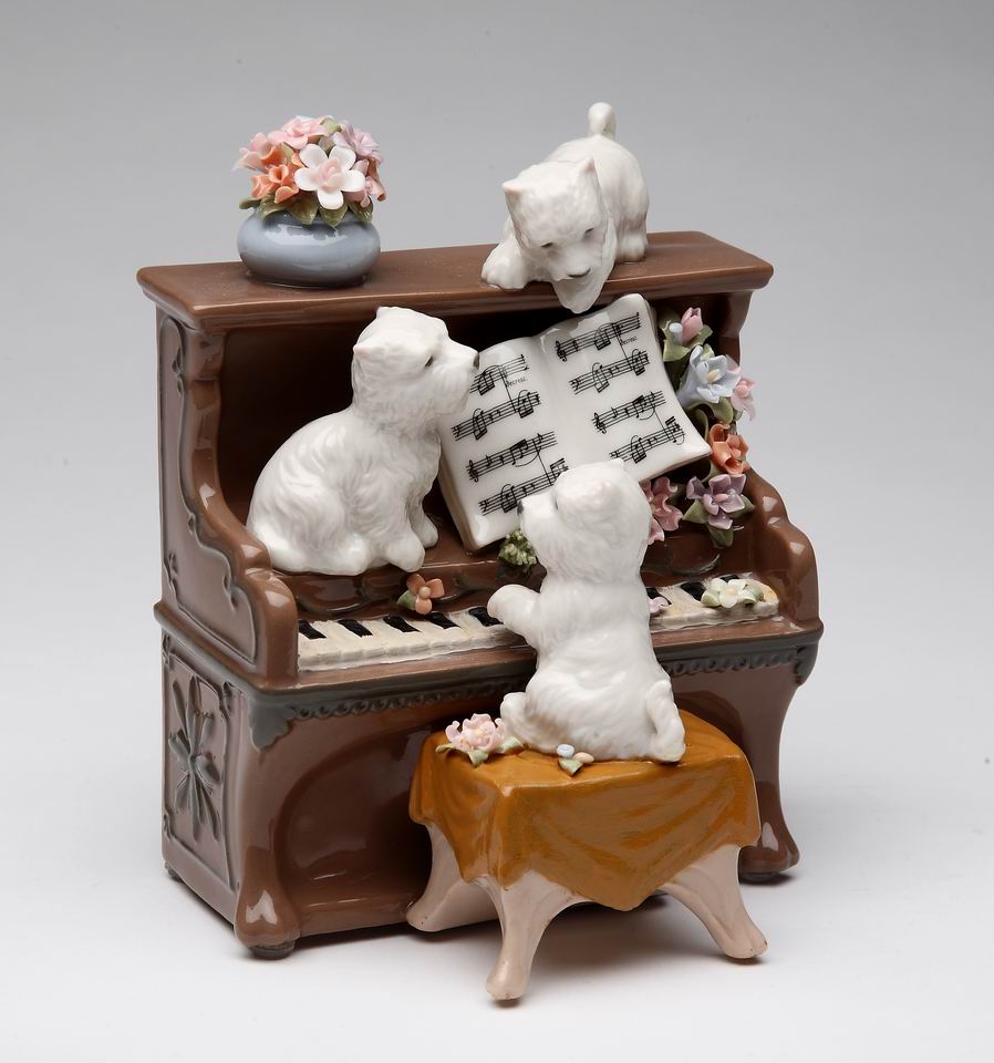 Ceramic Dogs Playing Piano Music Box, Home D&#xE9;cor, Gift for Her, Gift for Mom, Kitchen D&#xE9;cor, Dog Lover Gift, Pet Loss Gift