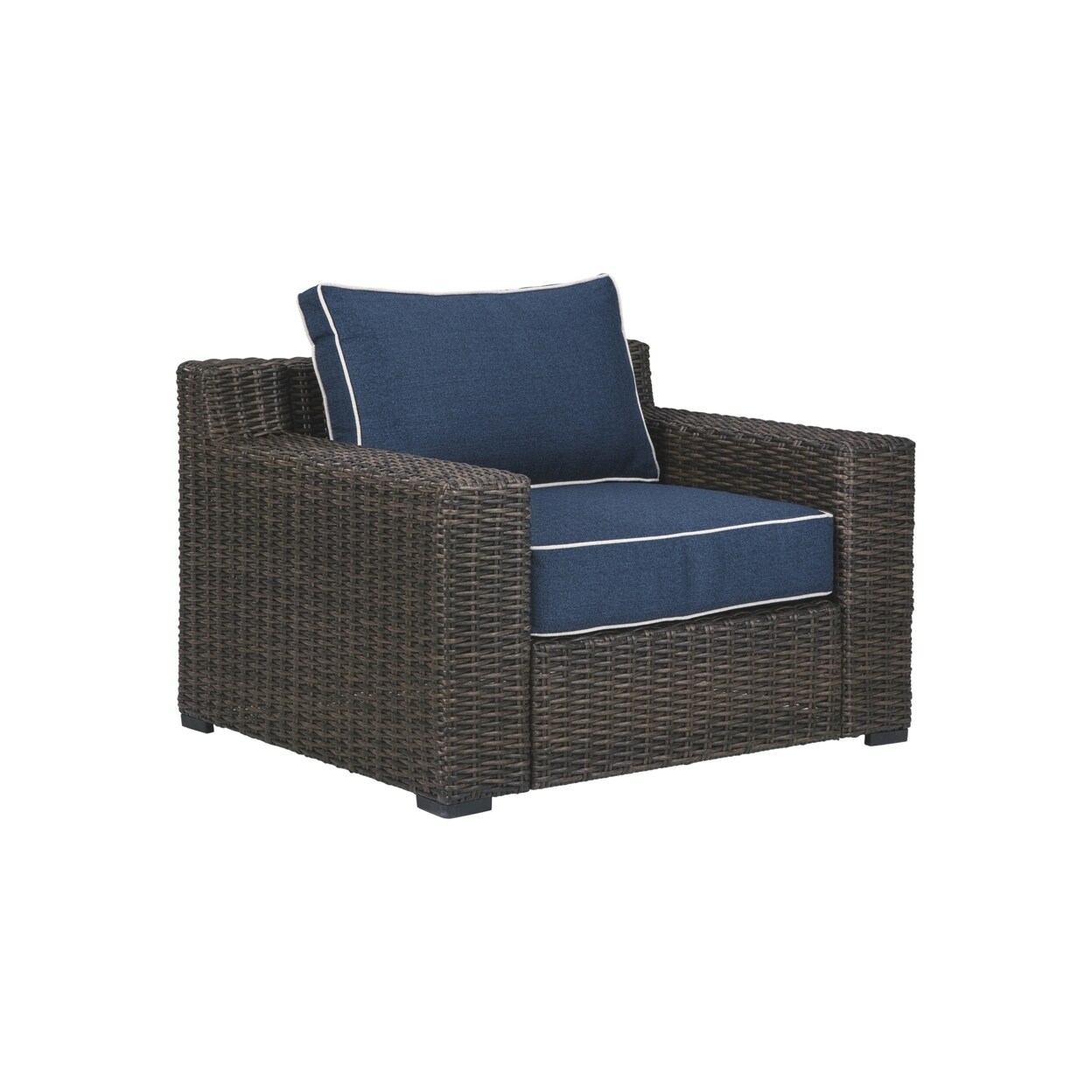 Saltoro Sherpi Resin Wicker Woven Lounge Chair with Track Armrests, Blue and Brown-