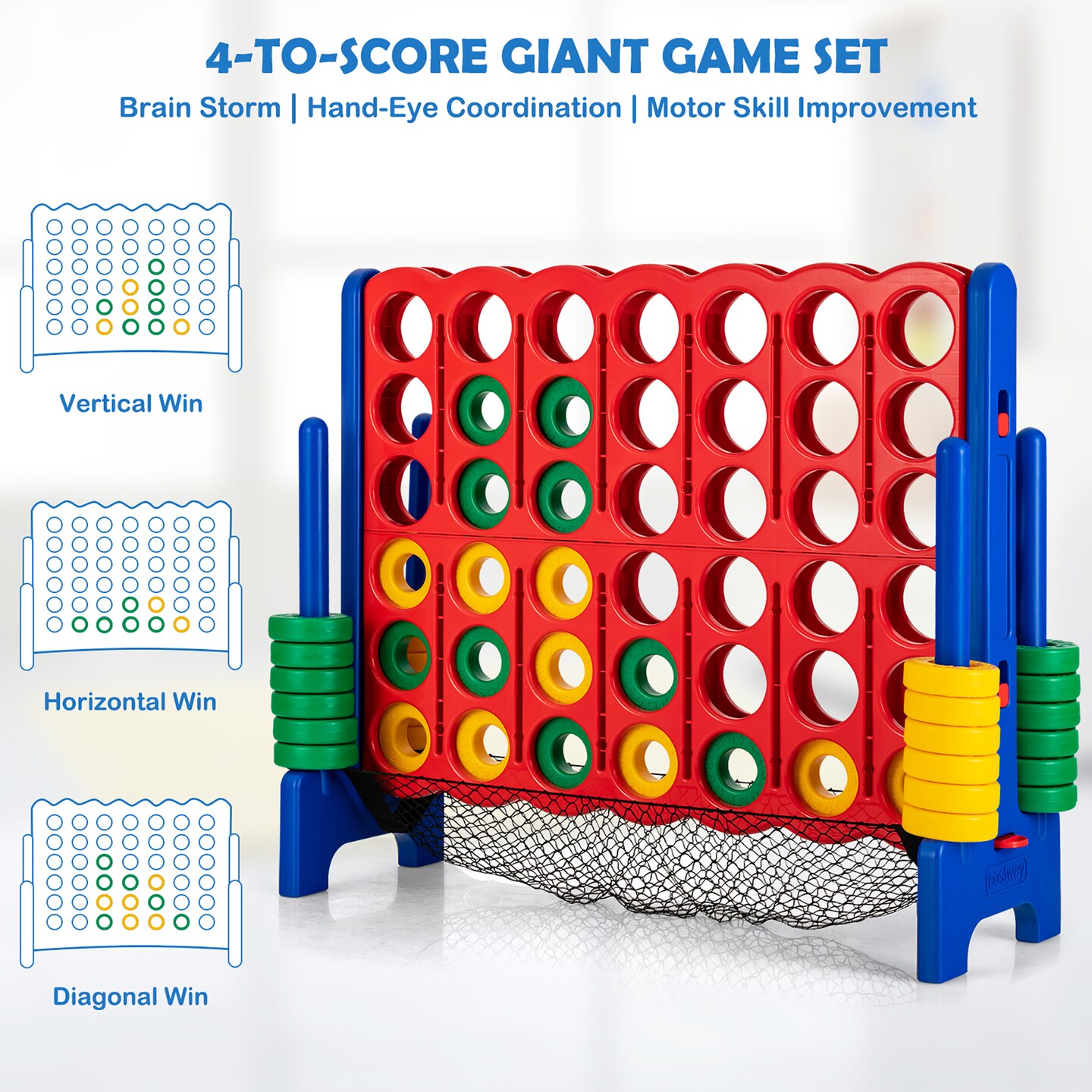 Costway 4-to-Score Giant Game Set 4-in-a-Row Connect Game W/Net Storage for Kids &#x26; Adult