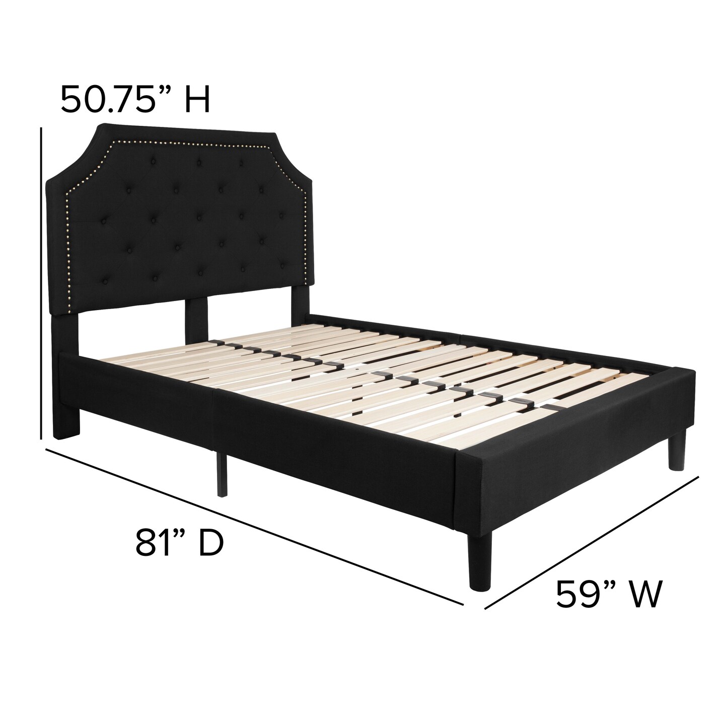 Merrick Lane Provence Platform Bed with Slatted Support Contemporary Tufted Upholstery with Accent Nail Trim