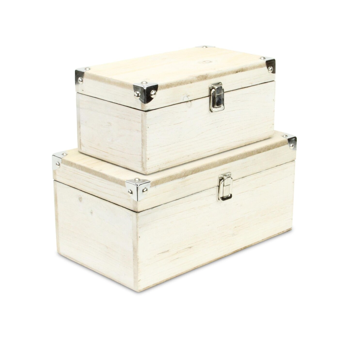 Contemporary Home Living Set of 2 White Solid Rectangular Storage Boxes 12"