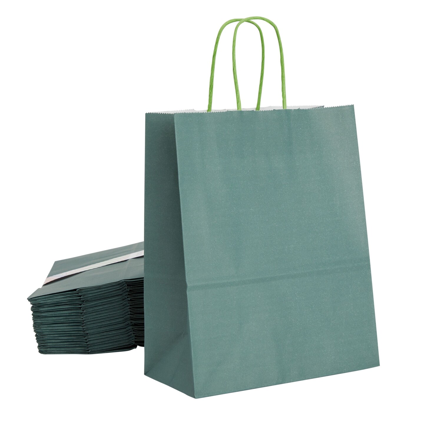 25-Pack Dark Green Gift Bags with Handles, 8x4x10-Inch Paper Goodie ...