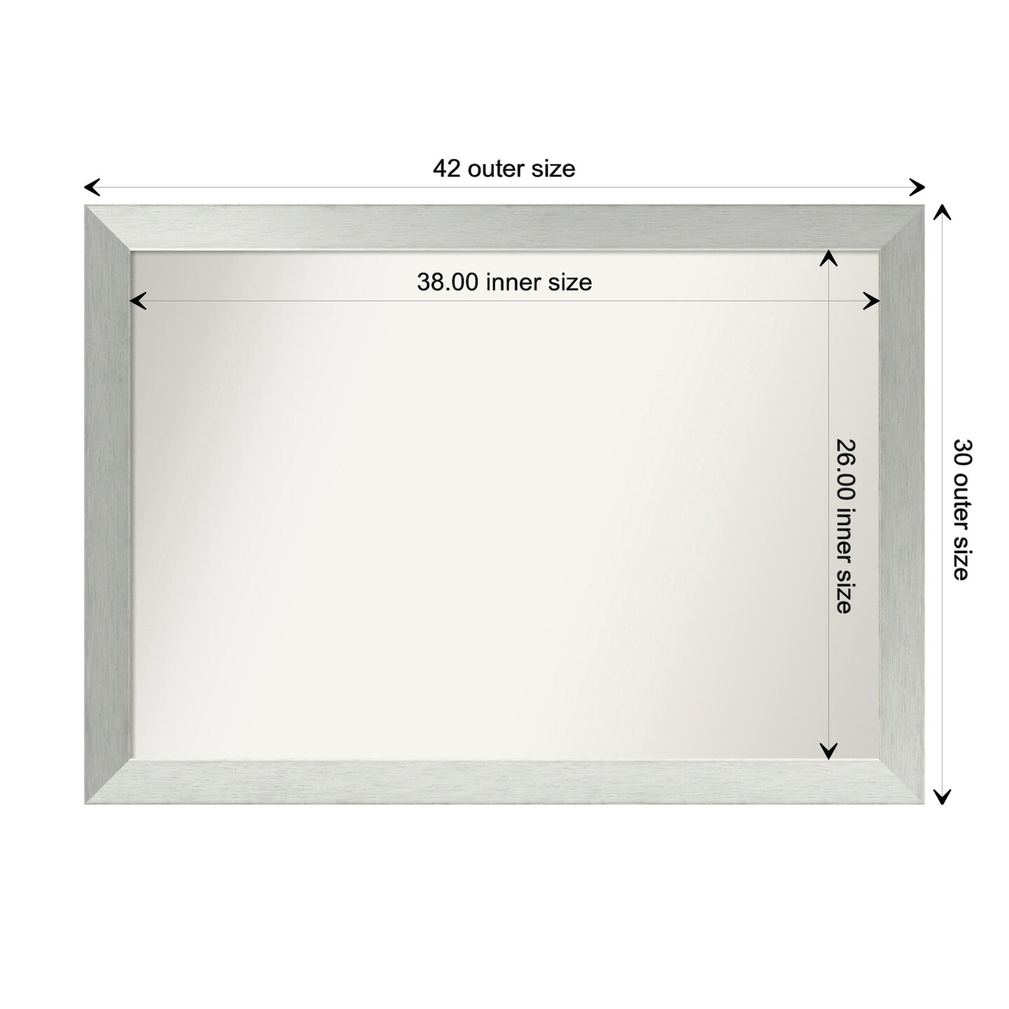 Brushed Sterling Silver Non-Beveled Custom Framed Bathroom Vanity Wall Mirror