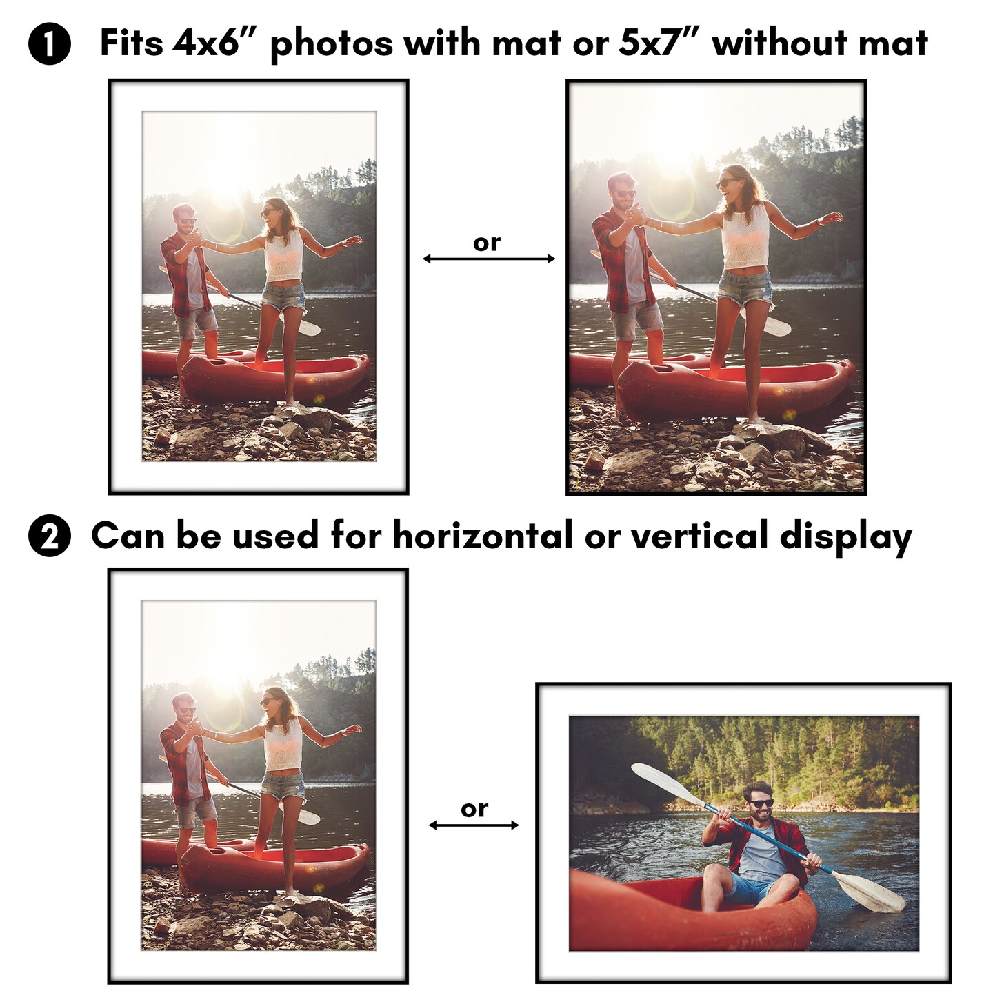 Americanflat 5x7 Front Loading Picture Frame Set - Set of 12 - 4x6 with Mat or 5x7 without Mat - Wall Decor Frames - Shatter Resistant Glass - Hanging Hardware with Snap-Out Easel - Black