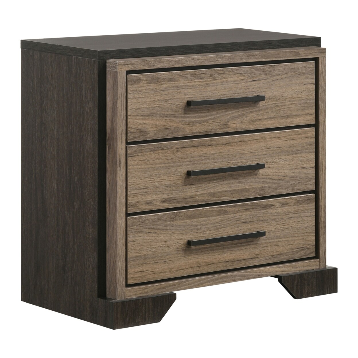 Saltoro Sherpi Qiz 30 Inch 3 Drawer Rustic Nightstand, Wood Grain Details, Dark Brown-