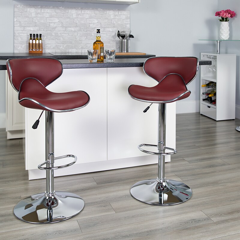 Flash Furniture Contemporary Cozy Mid-Back Burgundy Vinyl Adjustable Height Barstool with Chrome Base