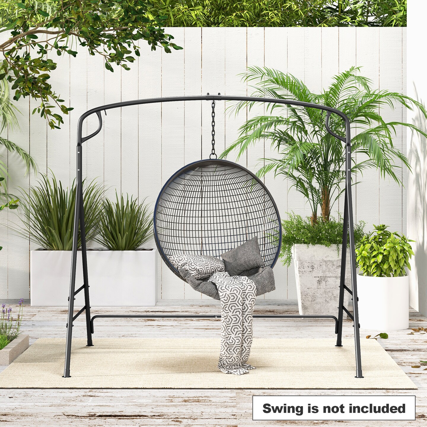Costway Outdoor Metal Swing Frame Sturdy A-Shaped Porch Swing Stand with Extra Side Bars