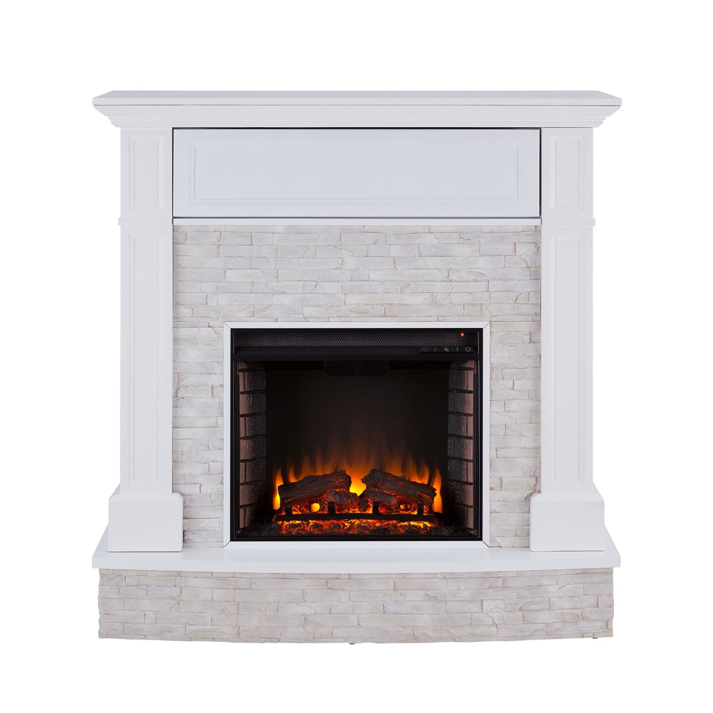Southern Enterprises 48&#x22; White and Brown Rectangular Modern Electric Fireplace
