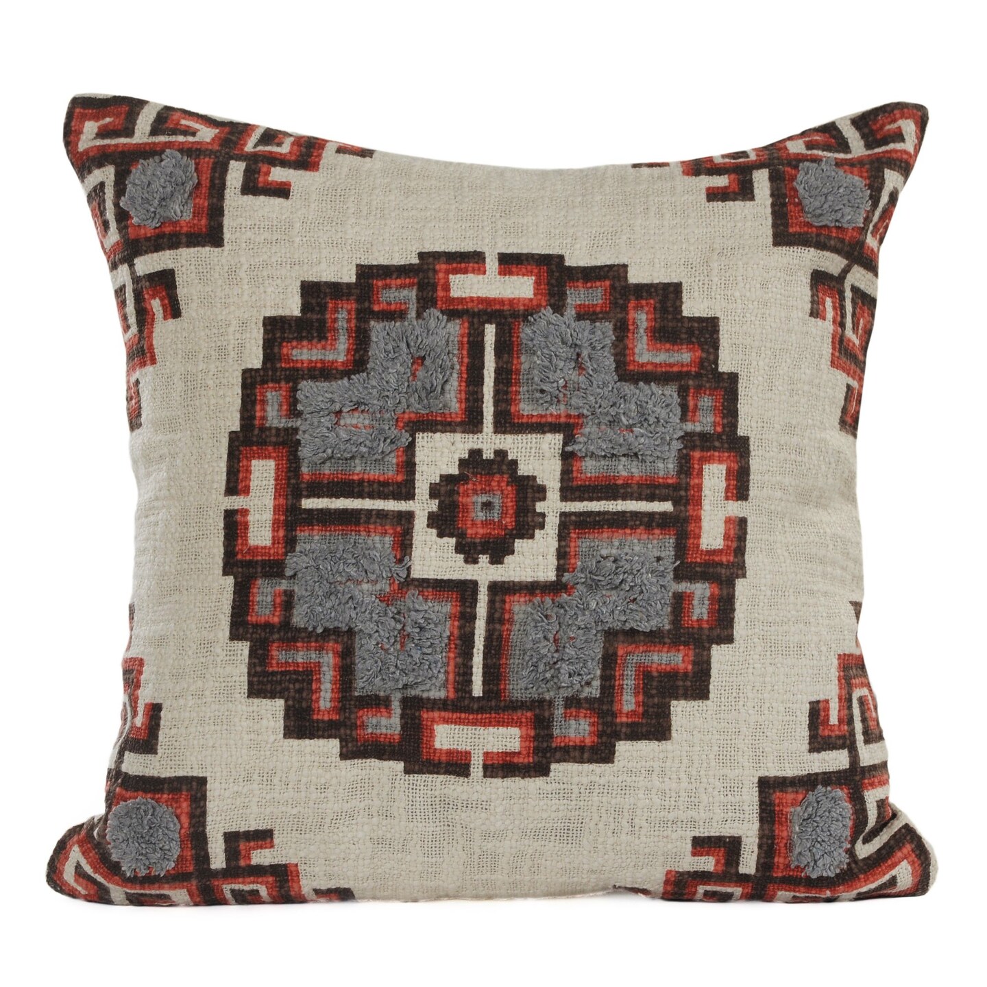 Laddha Home Designs 18&#x22; Red and Gray Rustic Medallion Square Throw Pillow