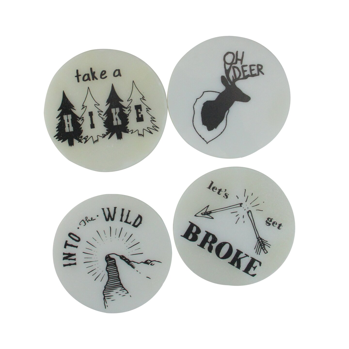 Wild Eye Set of 4 Black and White Wilderness Rustic Coasters with Cork Backing 4&#x201D;