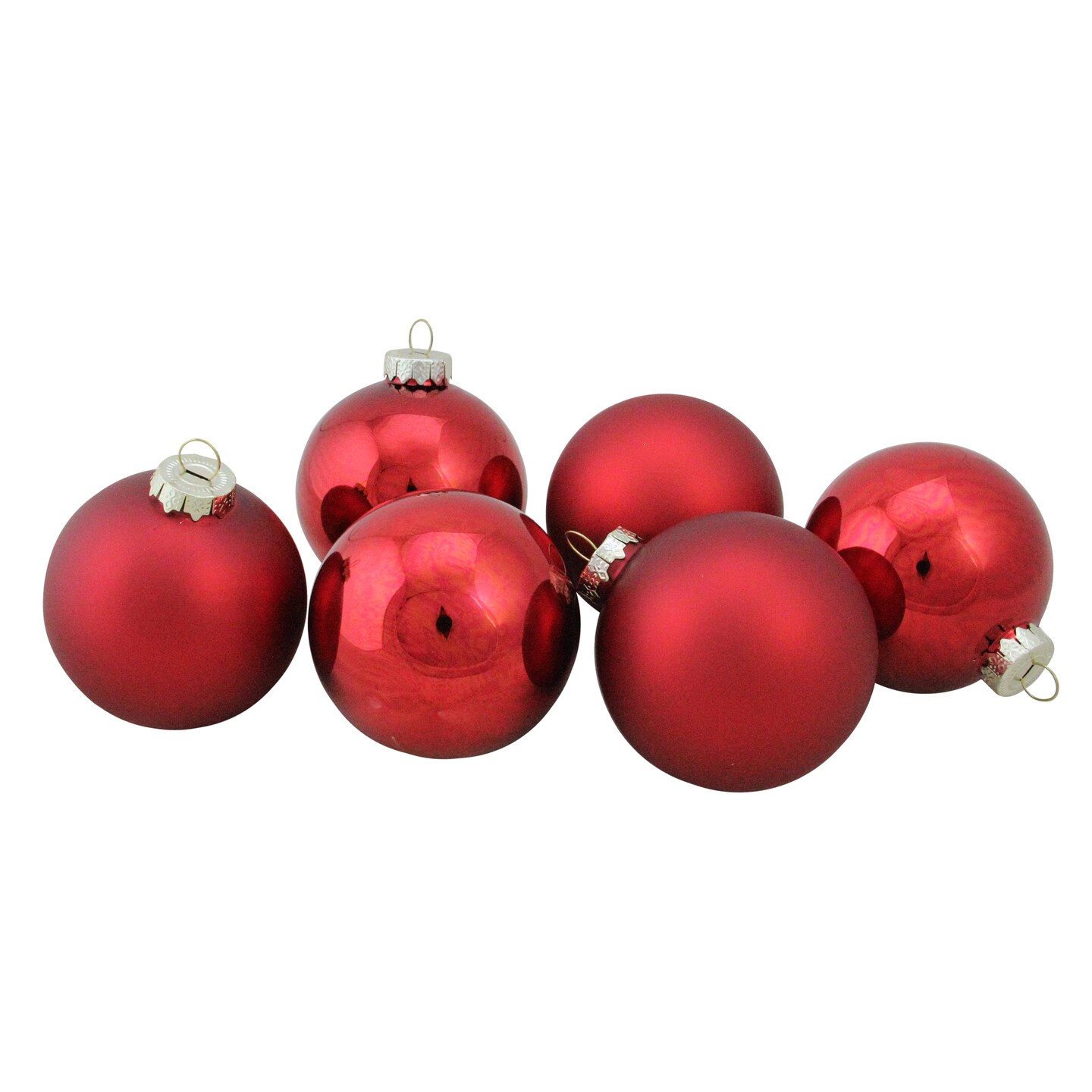Northlight 2-Finish Christmas Ball Glass Ornaments - 3.25&#x22; (80mm) - Red - 6ct