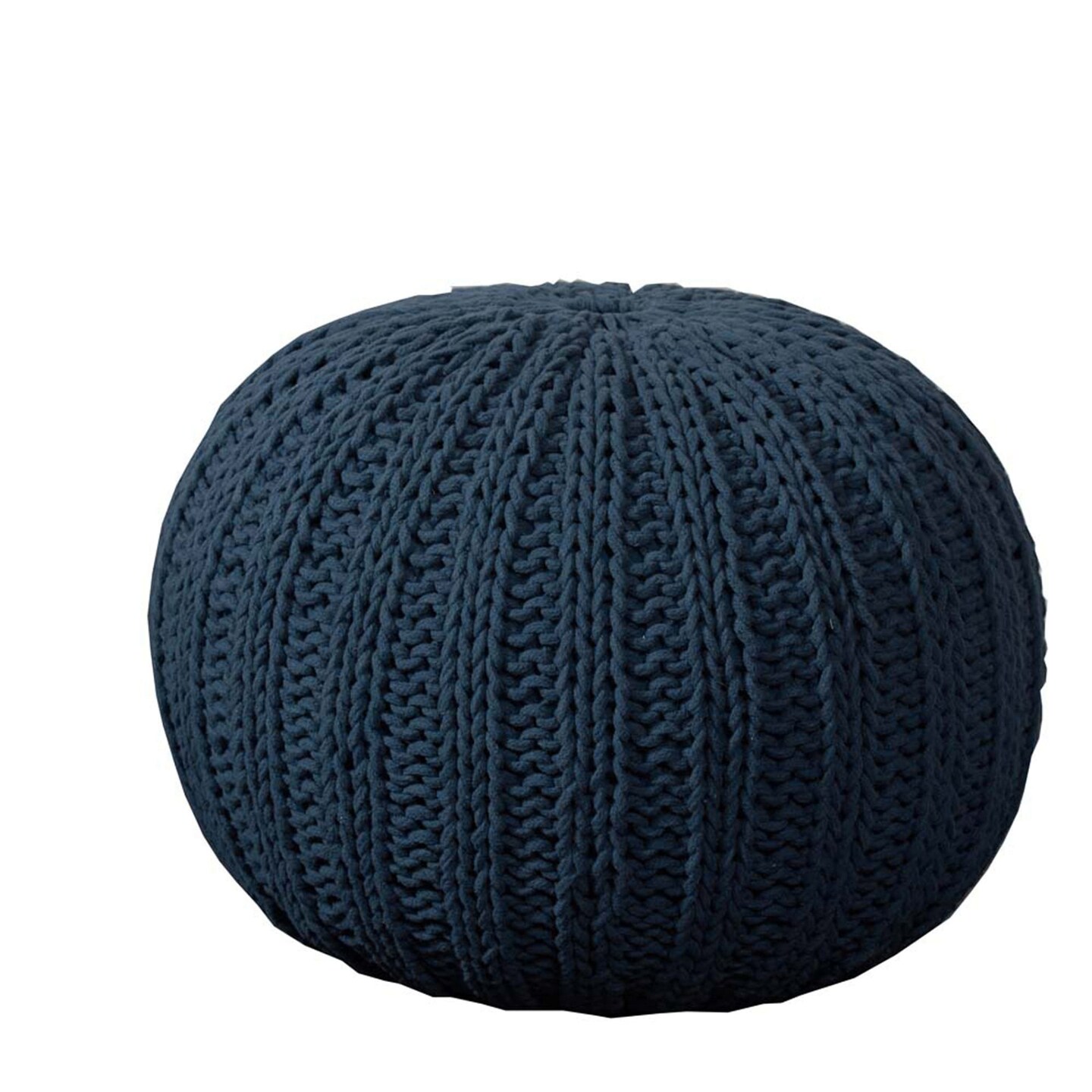 Laddha Home Designs 20" Solid Navy Blue Hand Knitted Round Pouf Ottoman