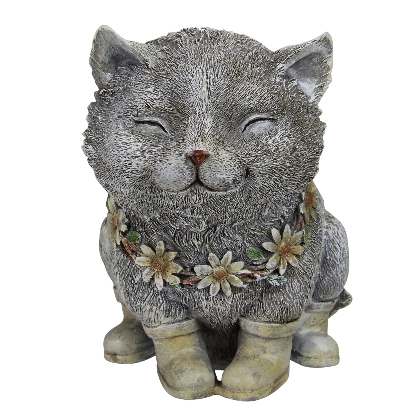 Roman 7.75&#x22; Gray and White Outdoor Pudgy Cat in Rain Boots Garden Statue