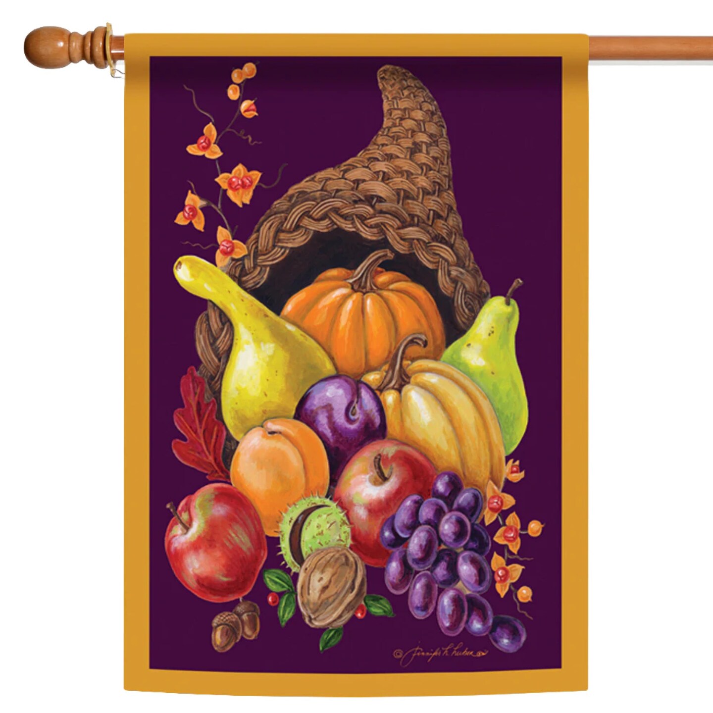 Toland Home Garden Cornucopia Fall Harvest Fade-Resistant Outdoor Flag - 40" x 28"