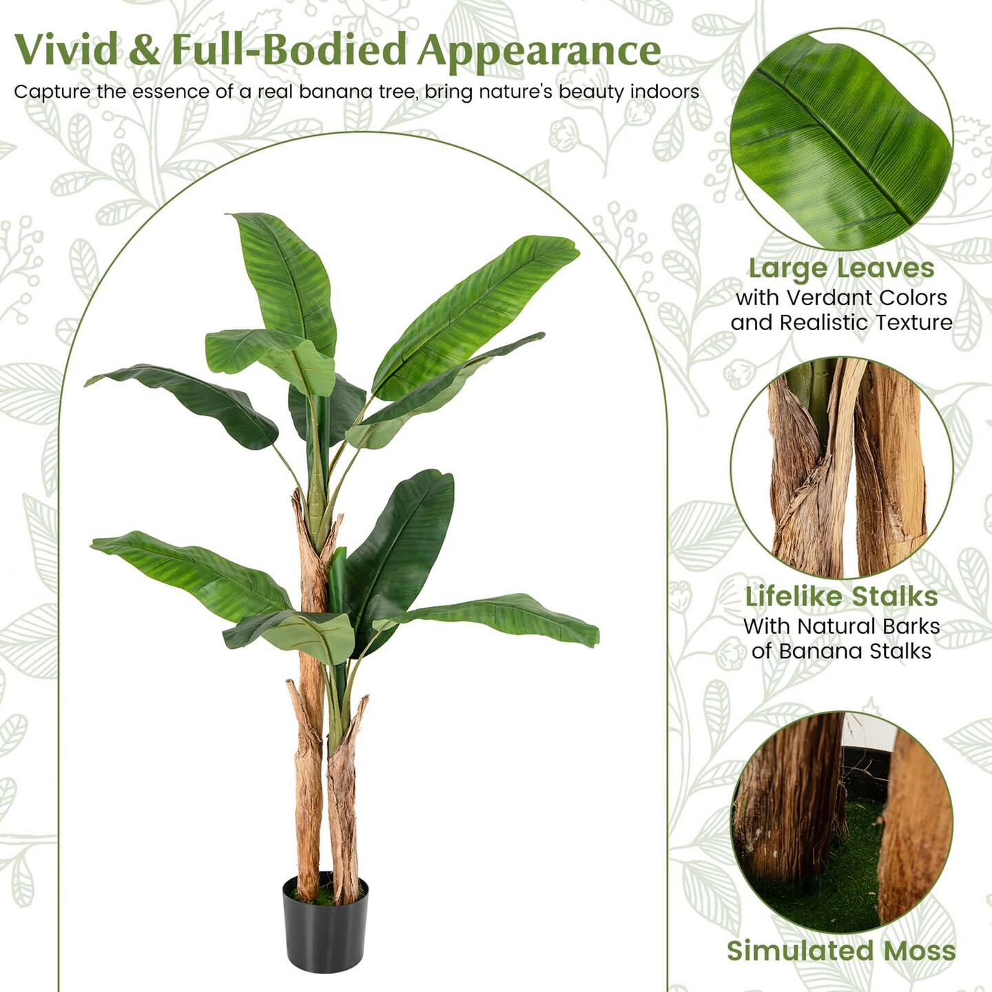 Costway 1/2 PCS 5.5 FT Tall Artificial Banana Tree with 10 Large Leaves Double Stalks Natural Bark