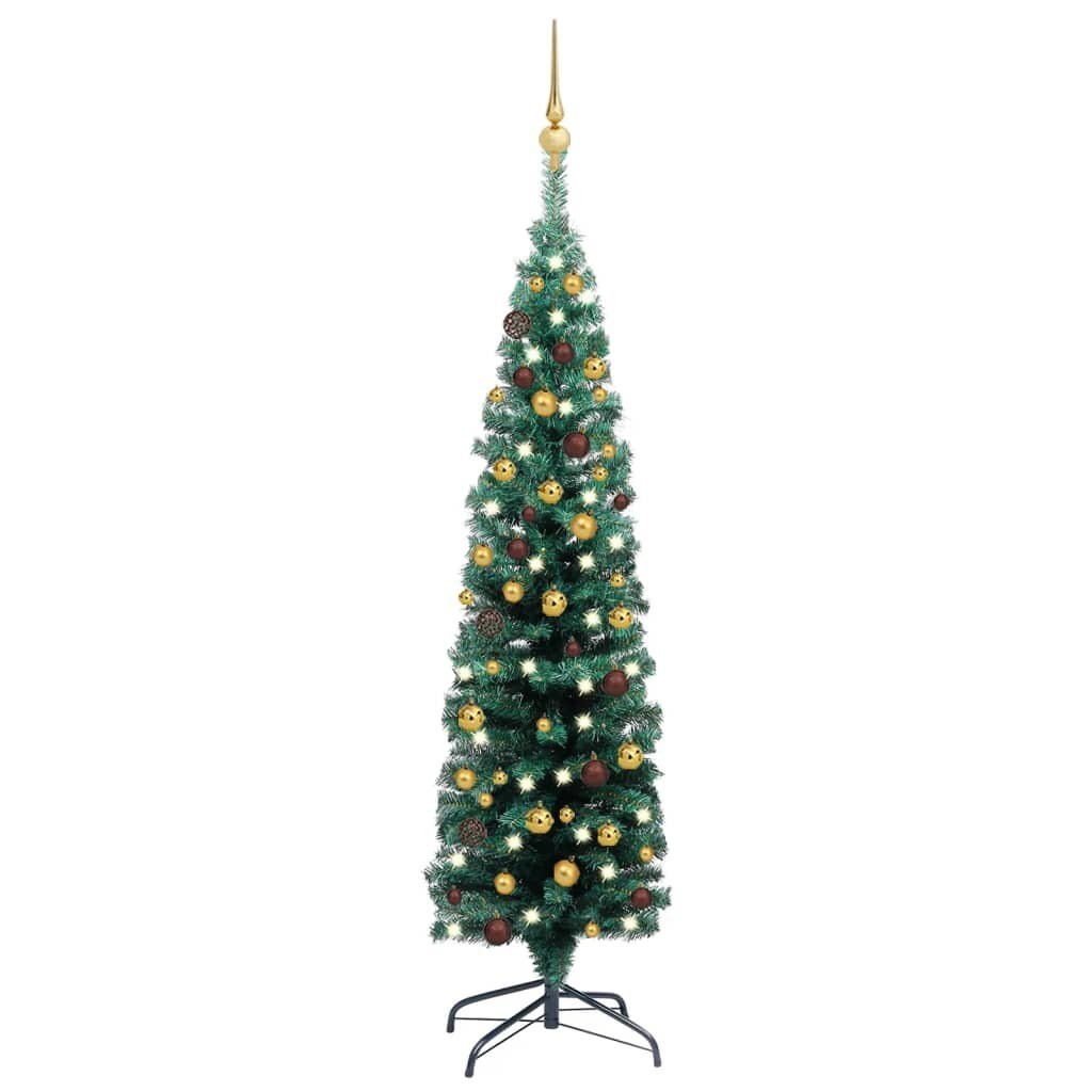 Slim Artificial Christmas Tree with LEDs&#x26;Ball Set