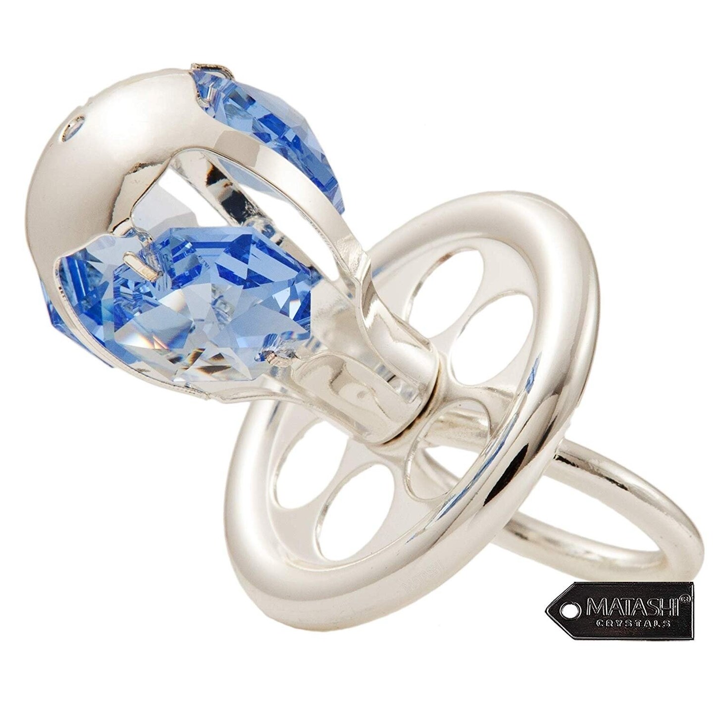 Silver Plated Pacifier With Blue Crystals Ornament With Velvet