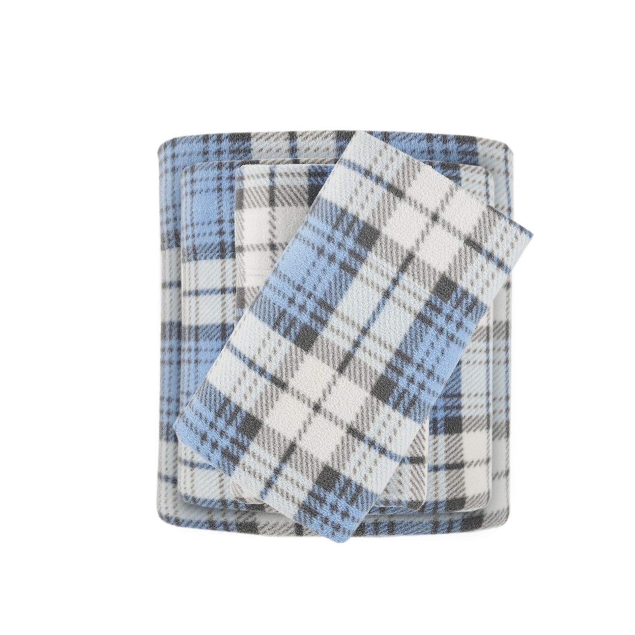 True North by Sleep Philosophy Micro Fleece King Bed Sheets Set, Blue Plaid - King