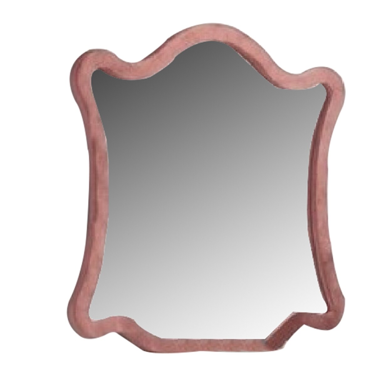 Saltoro Sherpi Sin 43 Inch Modern Mirror with Scalloped Wood Frame, Velvet, Pink-