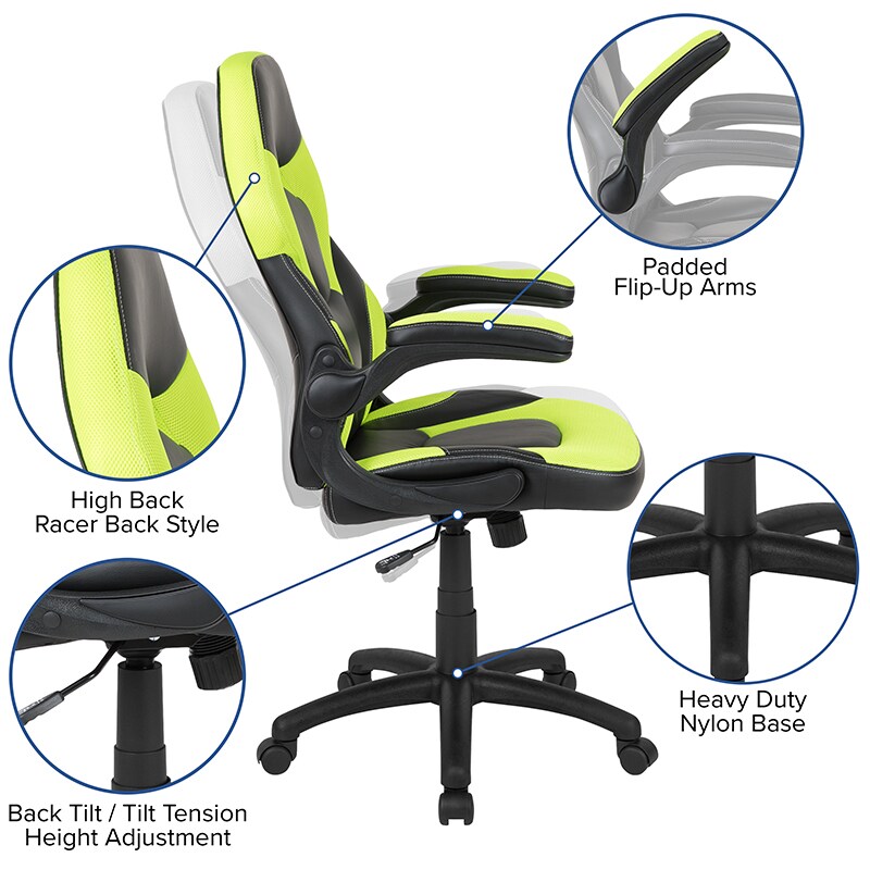 Flash Furniture Red Gaming Desk and Green and Black Racing Chair Set with Cup Holder and Headphone Hook
