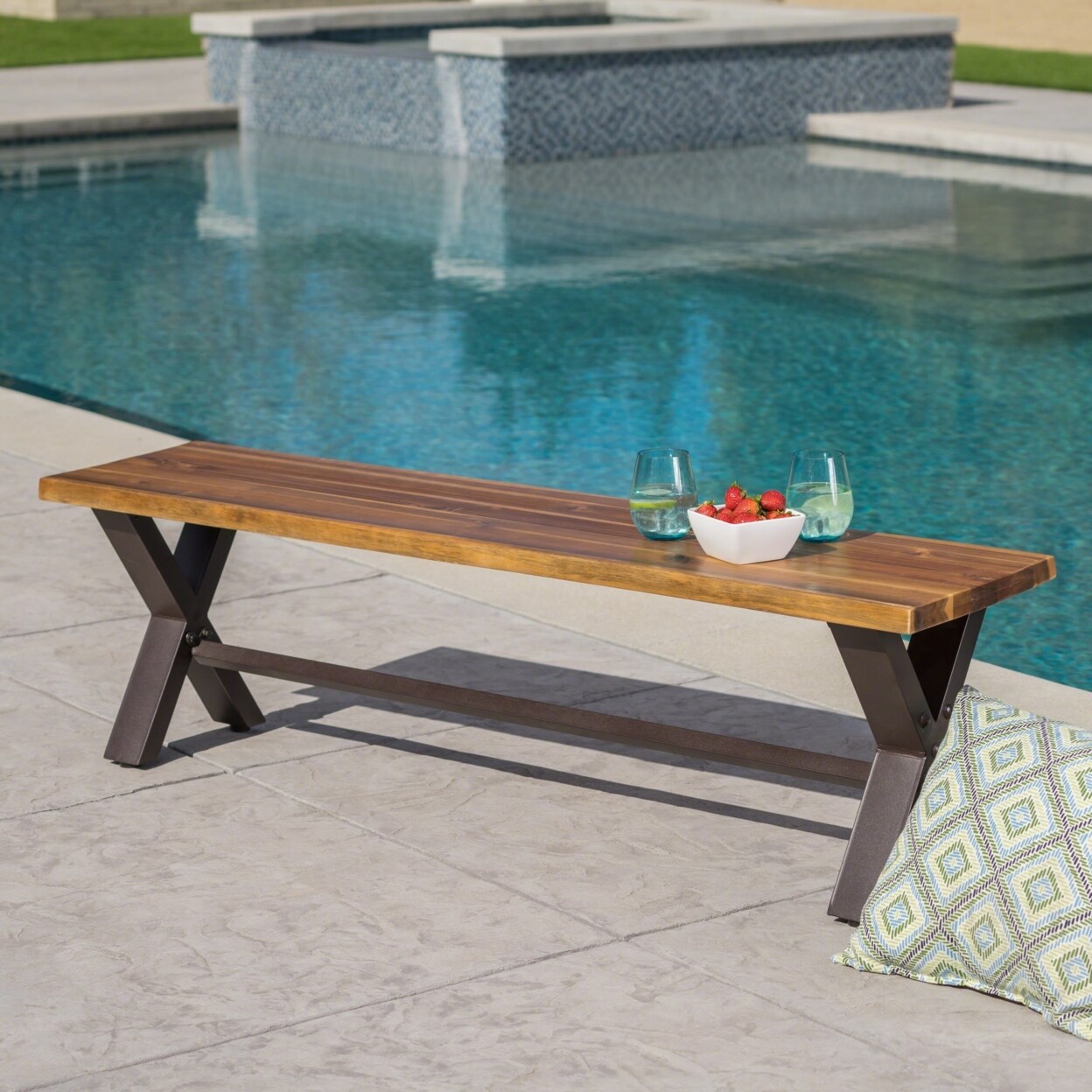 GDFStudio Sanil Outdoor Teak Finished Acacia Wood Dining Bench