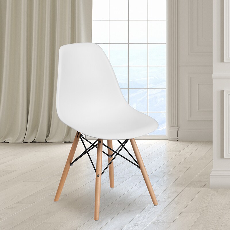 Flash Furniture Elon Series White Plastic Chair with Wood Base