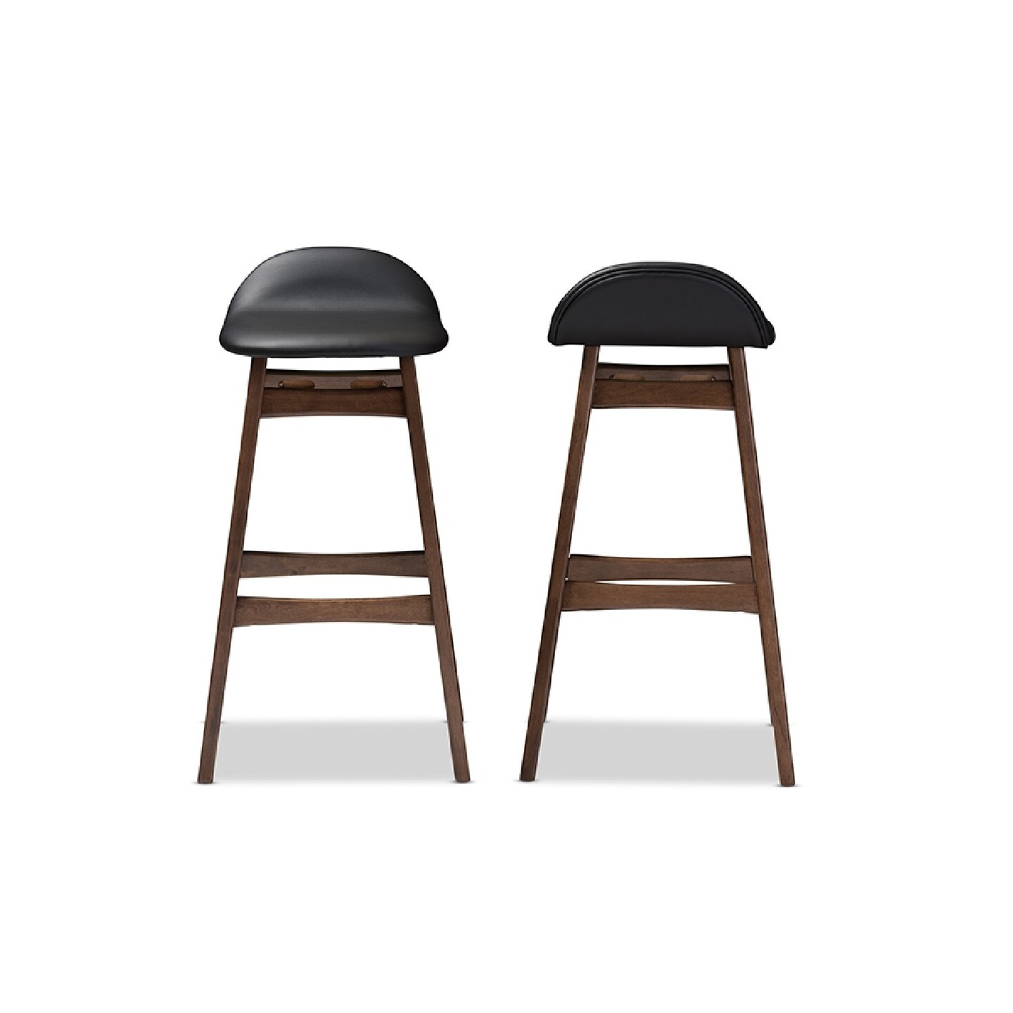 Baxton Studio Bloom Mid-century Retro Modern Scandinavian Style Black Faux Leather Upholstered Walnut Wood Finishing 30-Inches Bar Stool - Set of 2