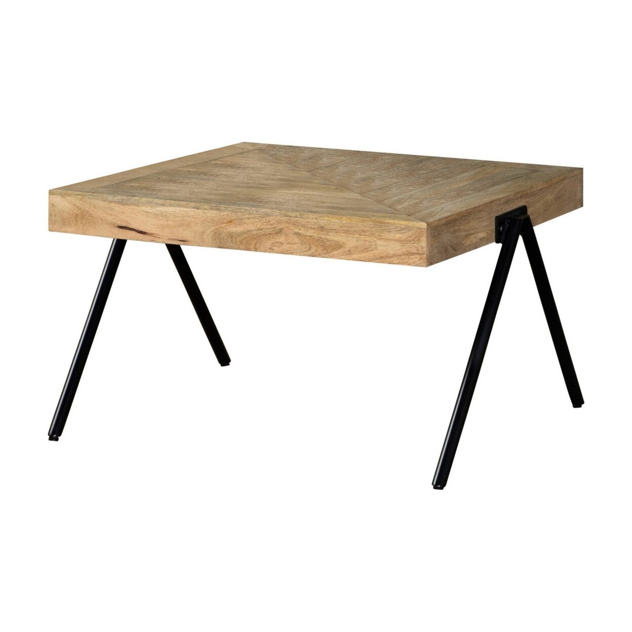 Saltoro Sherpi Zuri 30 Inch Coffee Table, Rectangular Mango Wood Top, Angled Iron Legs