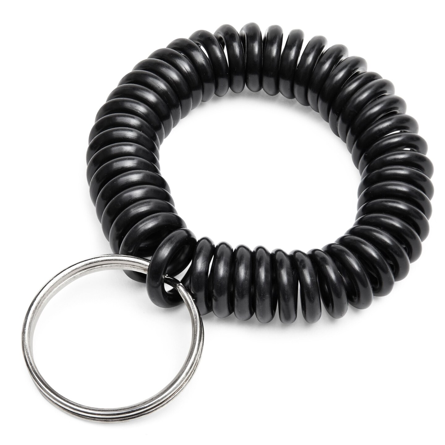 100 Pack Spiral Coil Wrist Keychains, Stretchy Wristband Bracelet Key Rings (Black)
