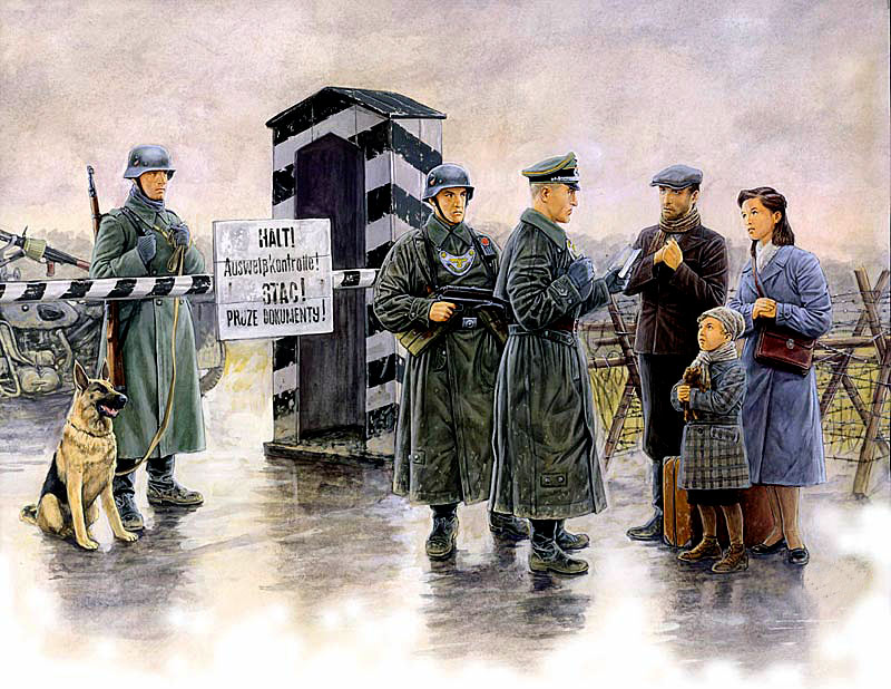 Master Box LTD  1/35 M Checkpoint German Soldiers &#x26; Civilians w/Sentry Box Plastic Model Kit Plastic Model