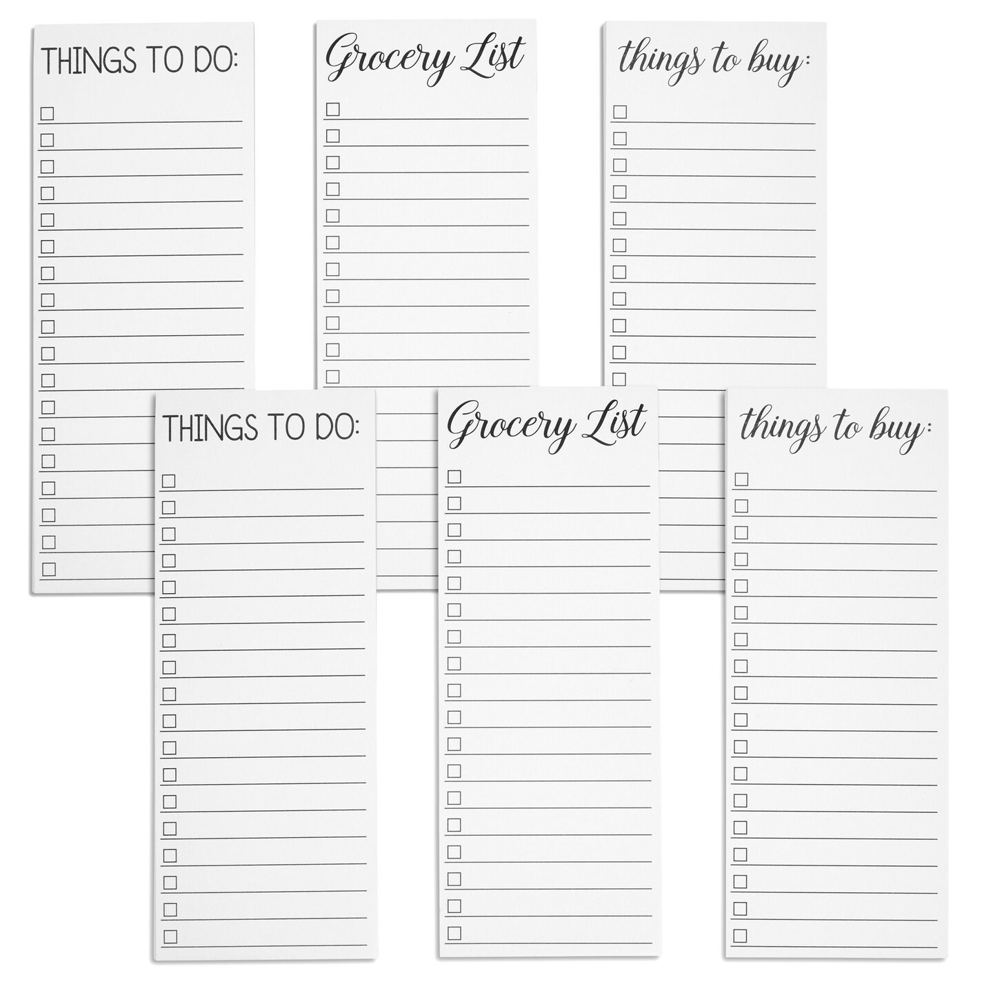 6 Pack Grocery List Magnet Pad for Fridge, To Do Planner, Things to Buy Shopping Notepad (3 Designs, 3.5 x 9 In)