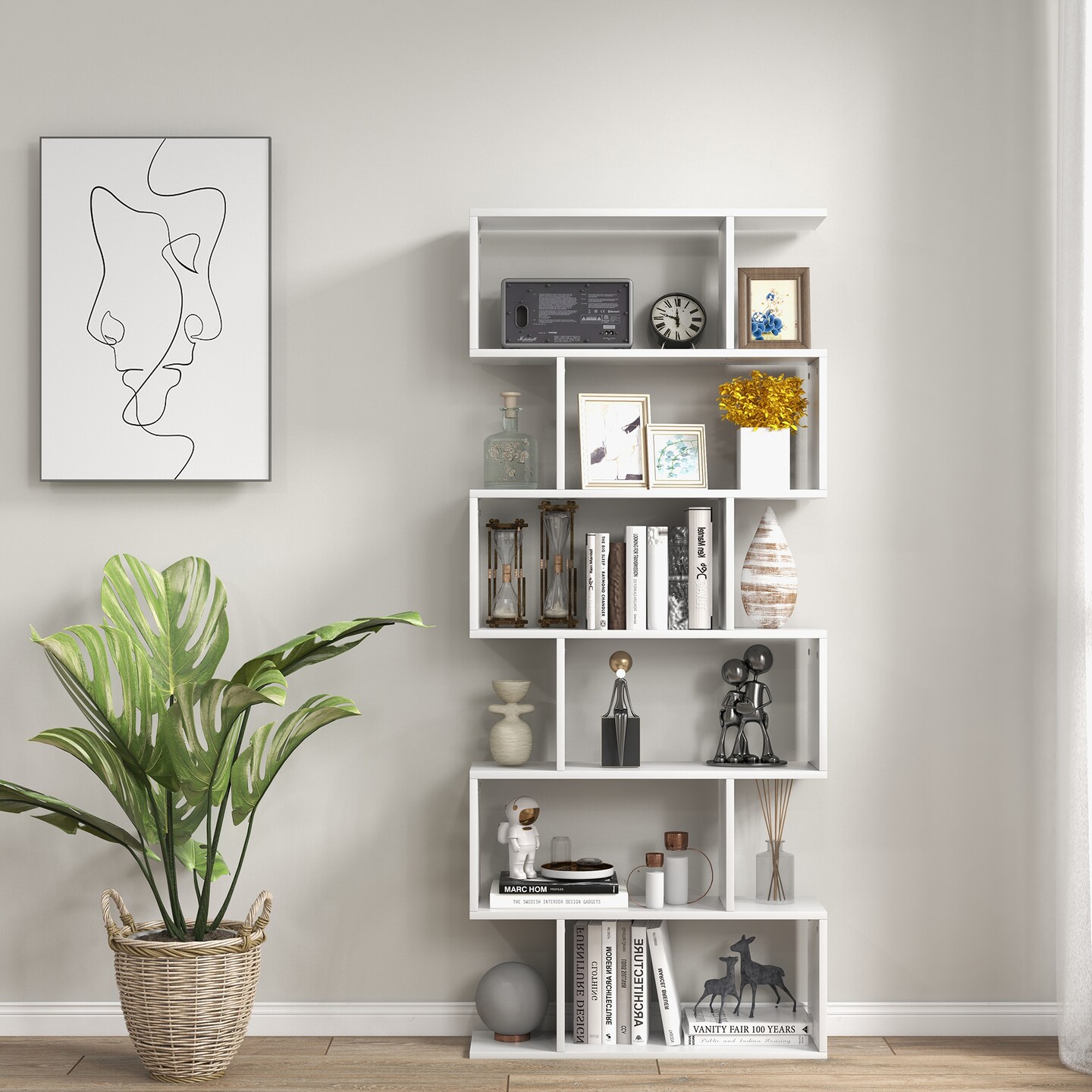 Costway 2 PCS 6 Tier S-Shaped Bookshelf Storage Display Bookcase Z-Shelf