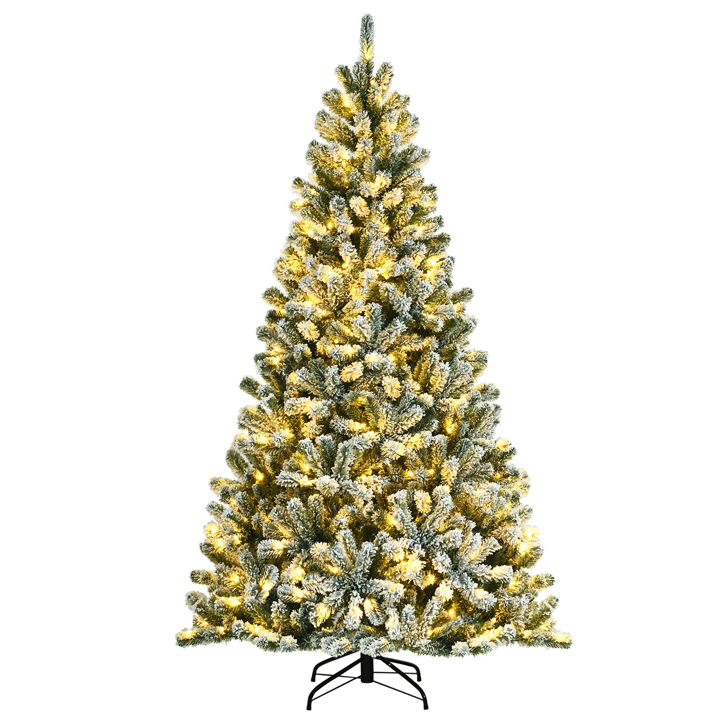 Costway 7ft Pre-lit Snow Flocked Hinged Christmas Tree w/1116 Tips &#x26; Metal Stand