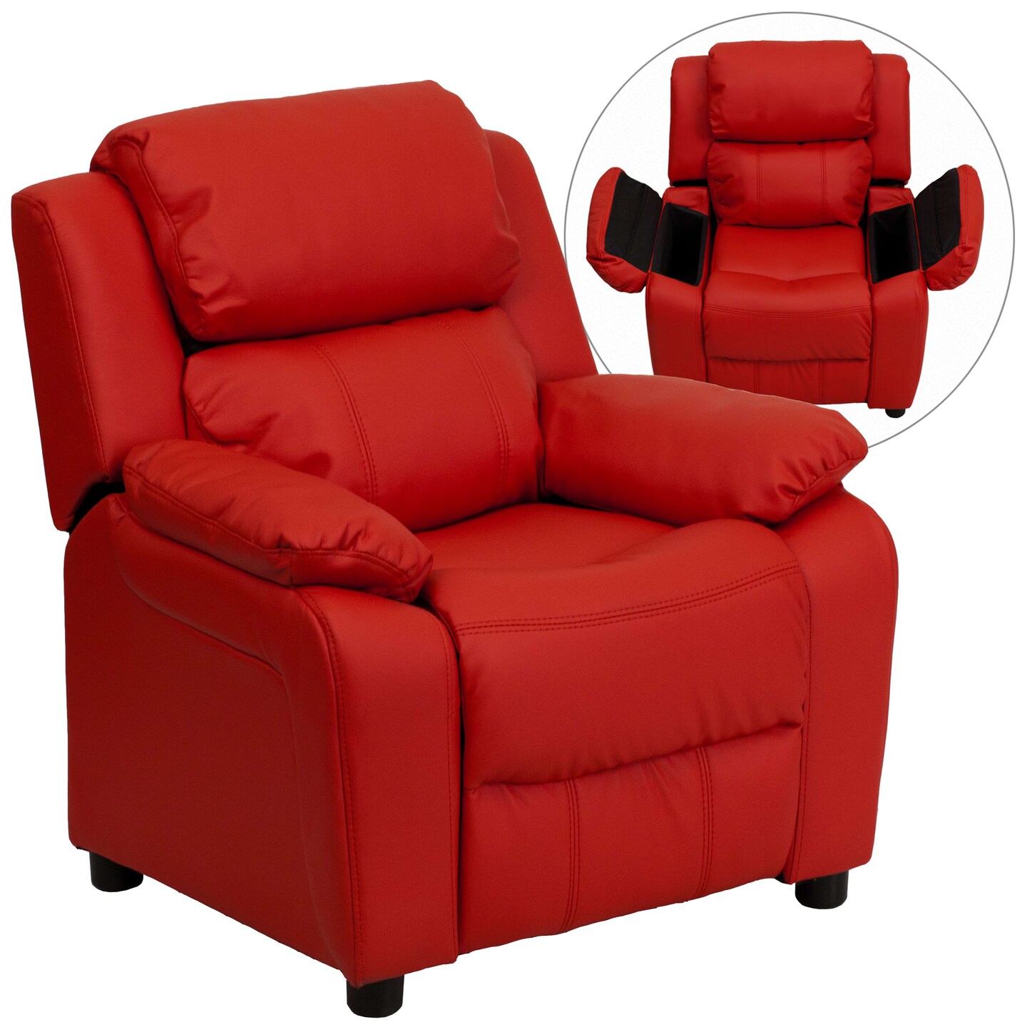 Emma and Oliver Deluxe Padded Contemporary Kids Recliner with Storage Arms
