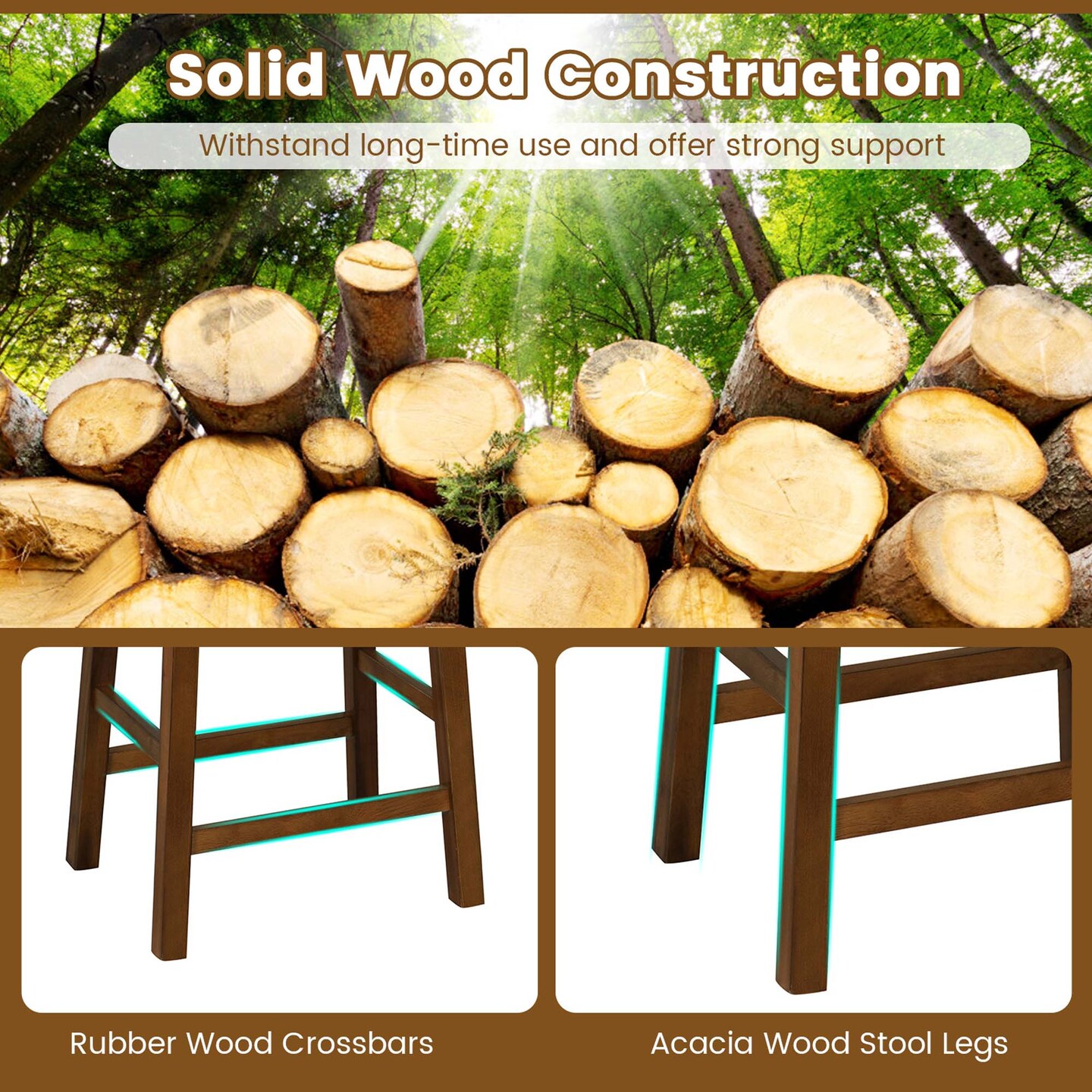 Costway Woven Saddle Stools Set of 2 Faux PU Leather Counter Height Kitchen Stool