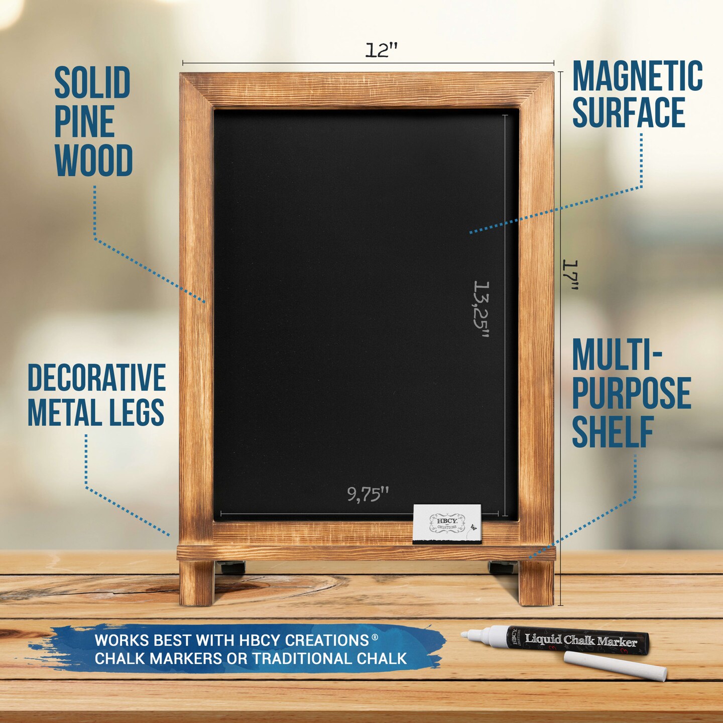 HBCY Creations Hanging or Tabletop Chalkboard with Legs/Wedding Table Sign/Kitchen Countertop Memo Board